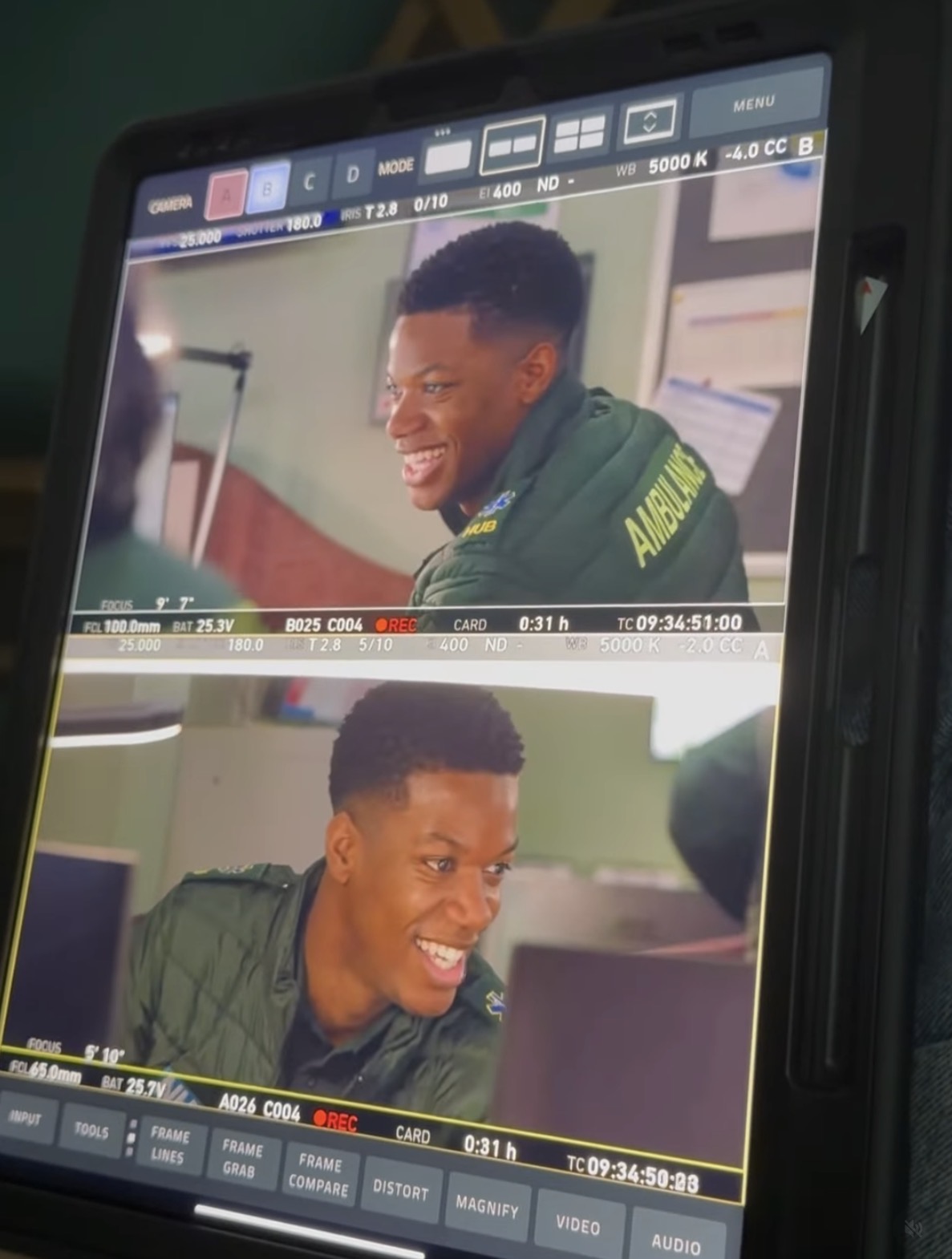A ReAct tutor seen on a film camera monitor
